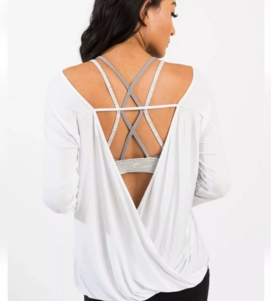 ZYIA White Long Sleeve Open Back Top